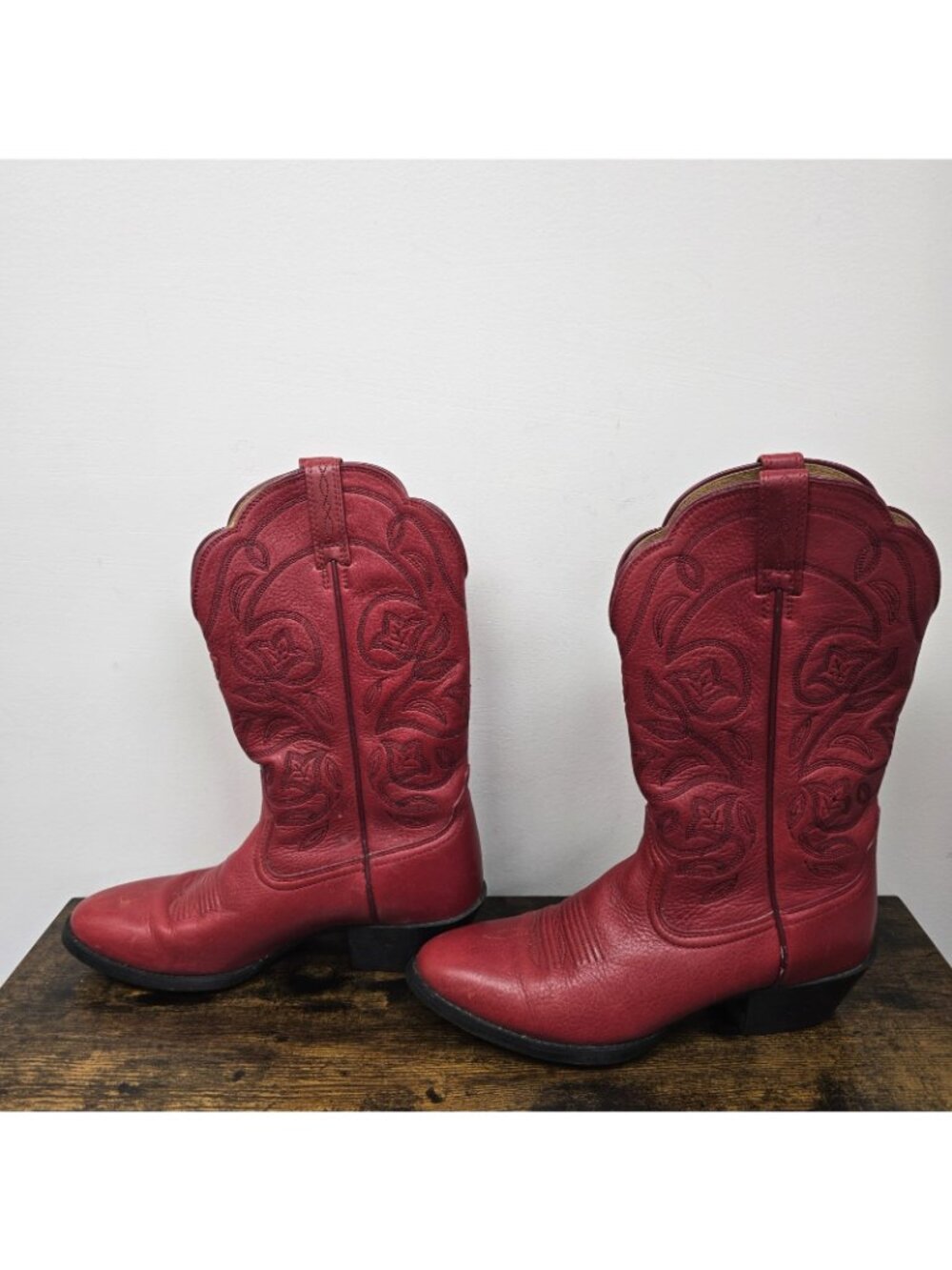 Ariat Heritage Leather Boots Womens Size 7.5B Western Cowgirl Embroidered Red - Picture 3 of 8